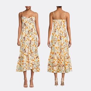 A.L.C A-Line Midi Dress White Multi Lilah Print Flounce Hem Size 6 NWT $495